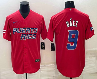 Mens Puerto Rico Baseball #9 Javier Baez 2023 Red World Baseball Classic Stitched Jersey->2023 world baseball classic->MLB Jersey